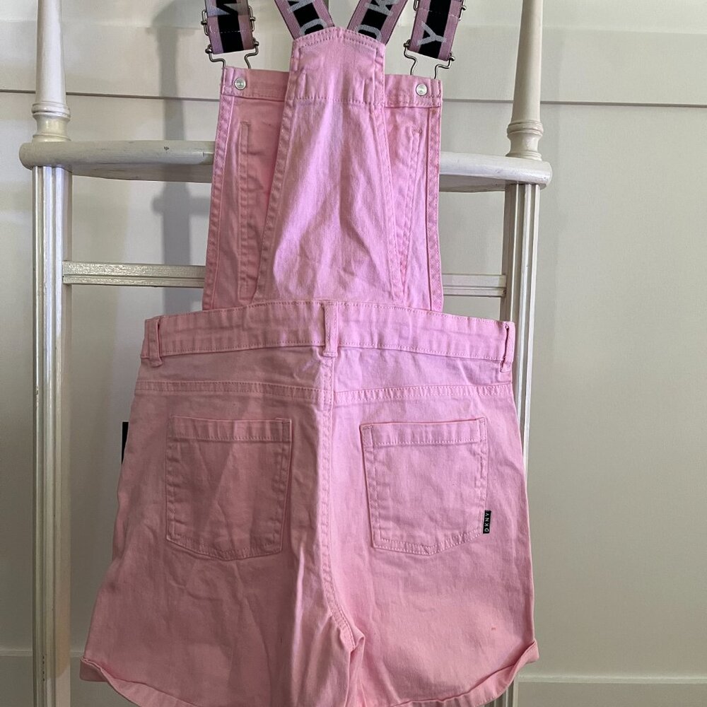 BNWT DKNY Denim Jeans Shorts Overalls w/Suspenders (12) in pink smoke - Picture 4 of 7